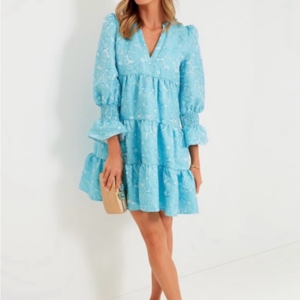 Tuckernuck Blue Ruffled Tiered V-Neck Dress